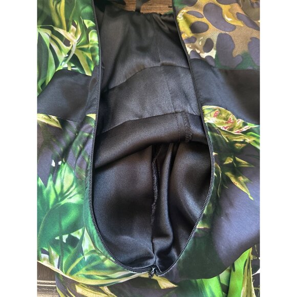 Cache Size Medium Green Jungle Print Silk Halter Dress Tropical Chic Resort Core - Picture 11 of 15